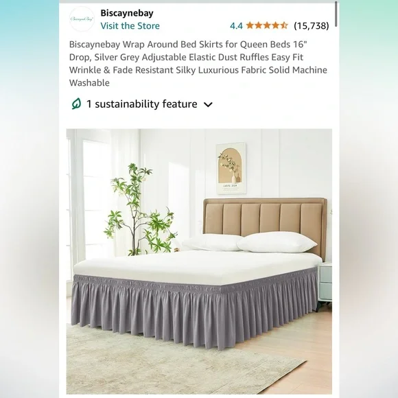 Biscayne Bay Wrap Around Elastic Bedskirt Queen Silver Grey - Picture 2 of 4